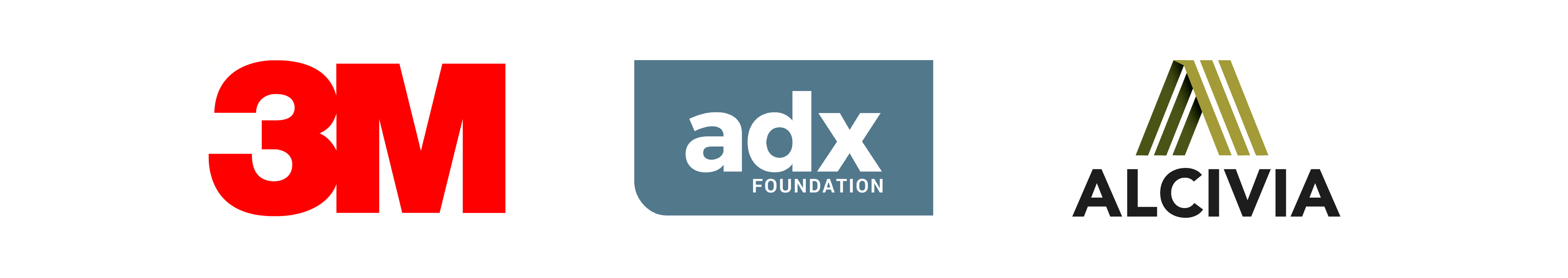 logos for adx Foundation, 3M, Alcivia